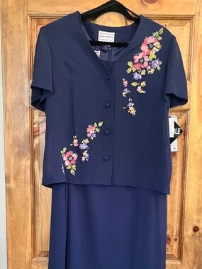 Vintage Karin Stevens Dress Set 80’s Navy Blue